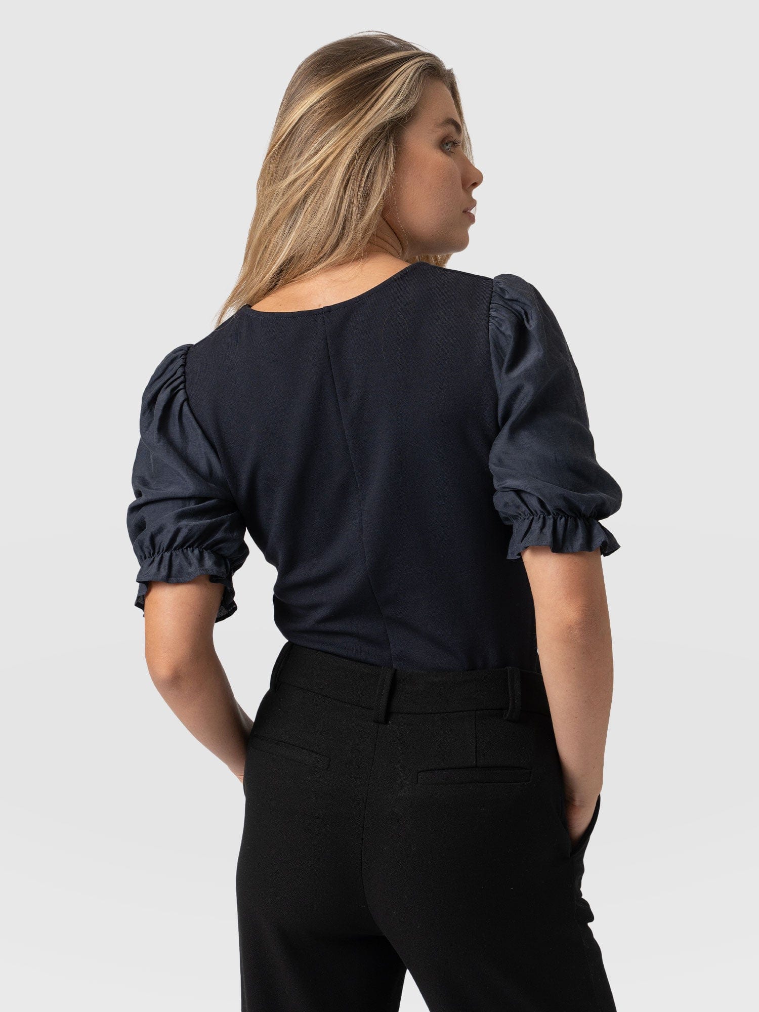 Tori Puff Sleeve Top Navy Ponte - Women's Tops | Saint + Sofia® EU